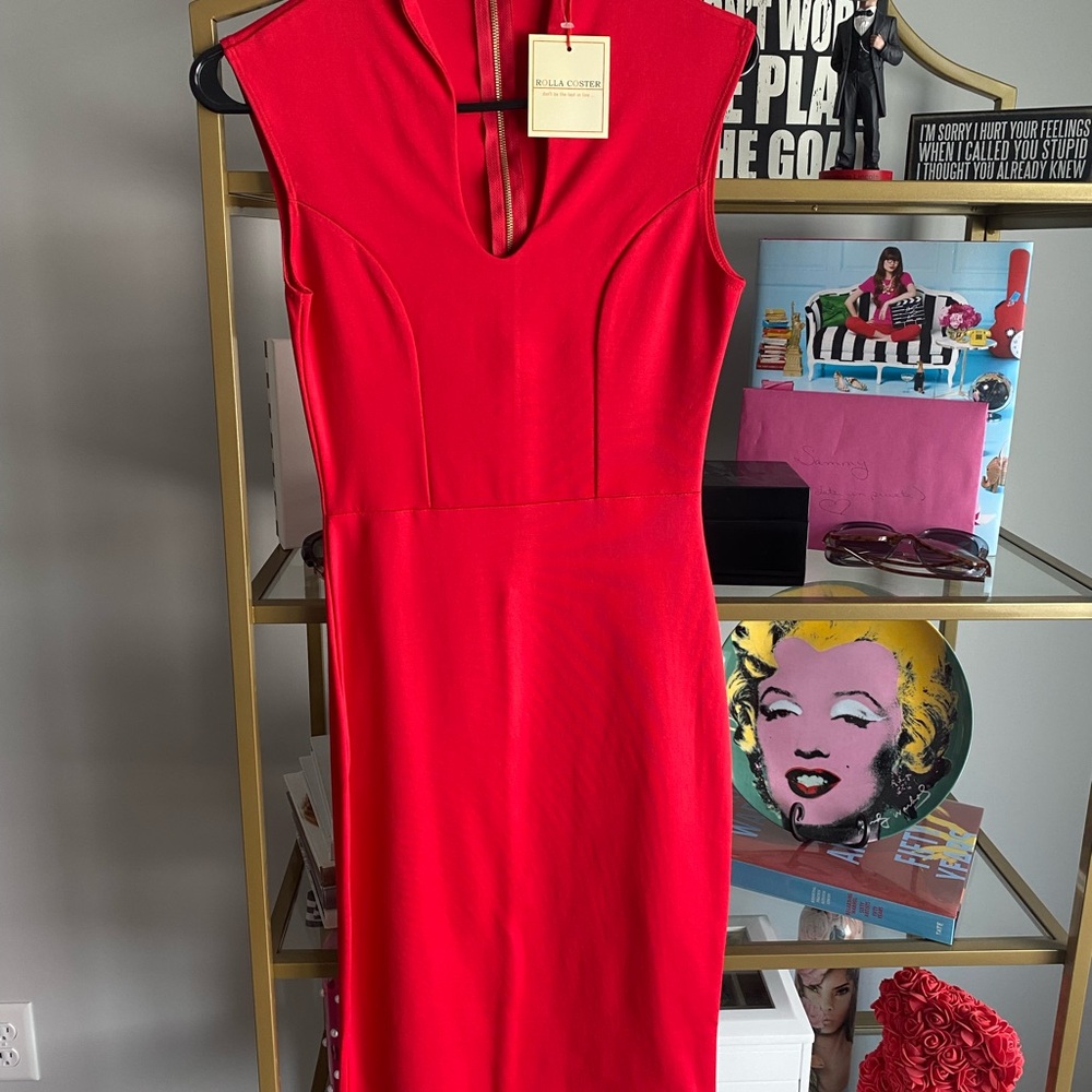 Rolla Coster Vibrant Red Midi Dress with Keyhole Back